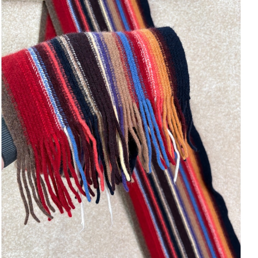 WILLIAM BRUNTON Scarf Womens‎ Mens OS Multi Stripe Lambswool Hand Knit Scotland